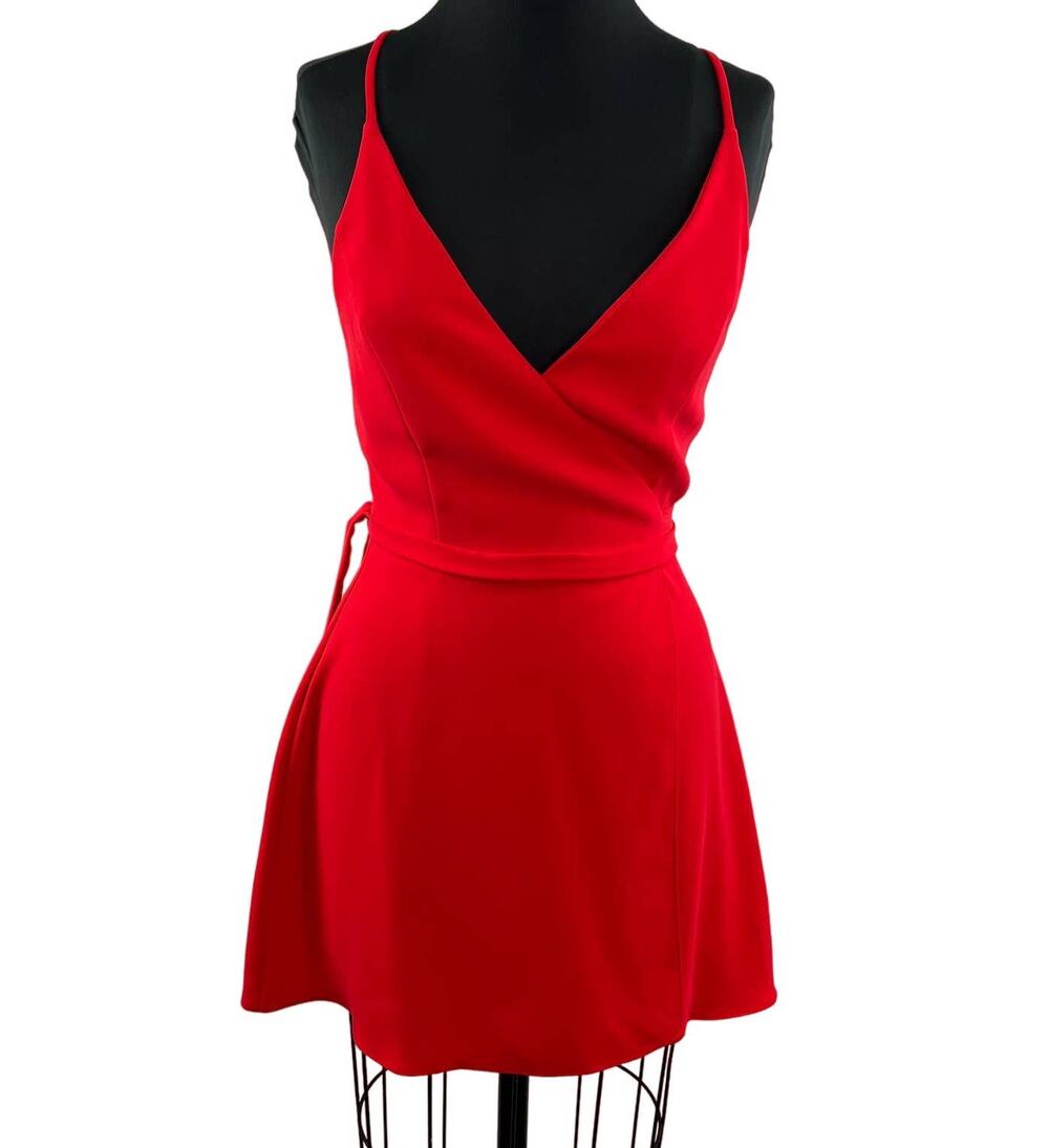 Amanda Uprichard New York Women's Red Spaghetti Strap Mini Wrap Dress Size S